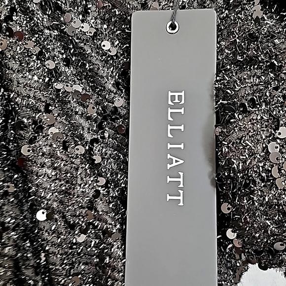 Elliatt Aubree Black Sequined Square Neck Knit Puffed Sleeve Cut Out Midi Dress - Picture 9 of 17